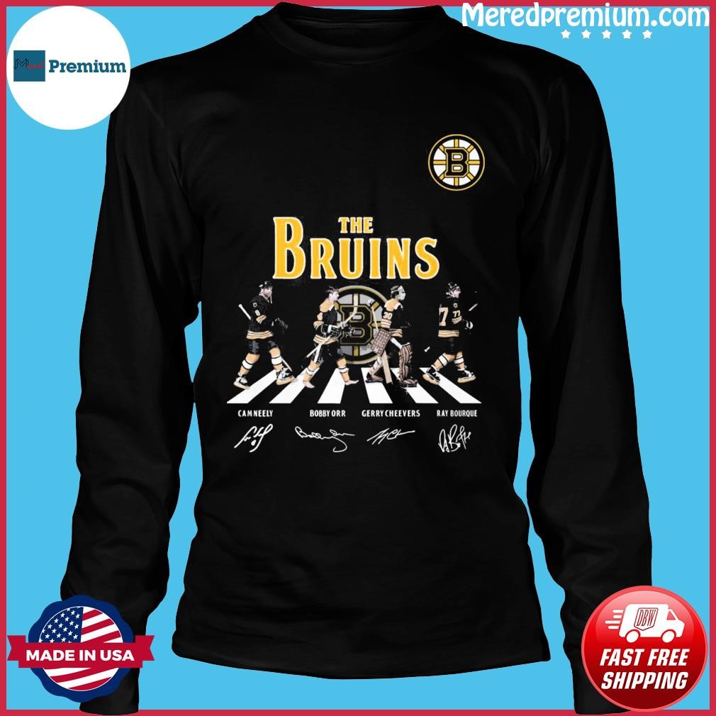 Official The Bruins Cam Neely Bobby Orr, Gerry Cheevers and Ray Bourque  abbey road signatures shirt, hoodie, sweater, long sleeve and tank top