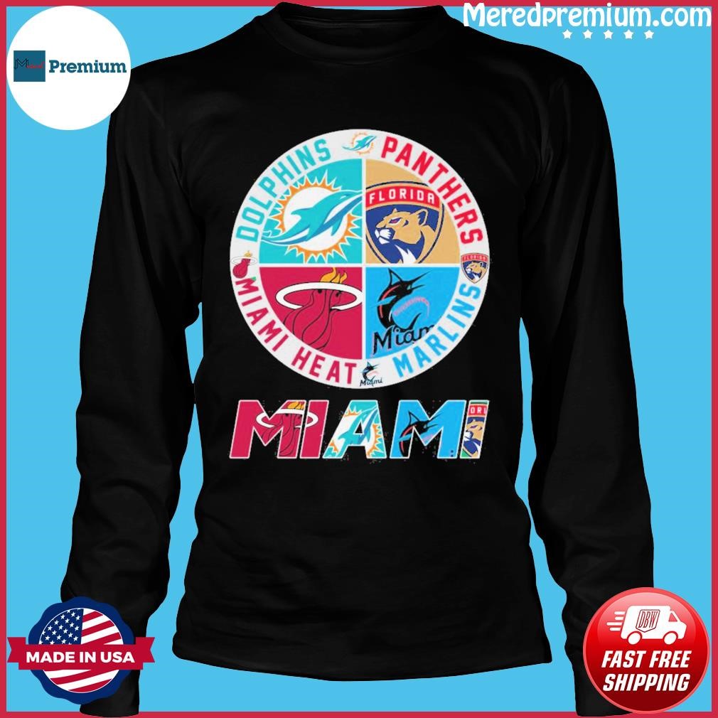 Official Miami Sports teams logo Heat Miami Marlins Miami Dolphins Florida  Panthers Shirt, hoodie, sweater, long sleeve and tank top