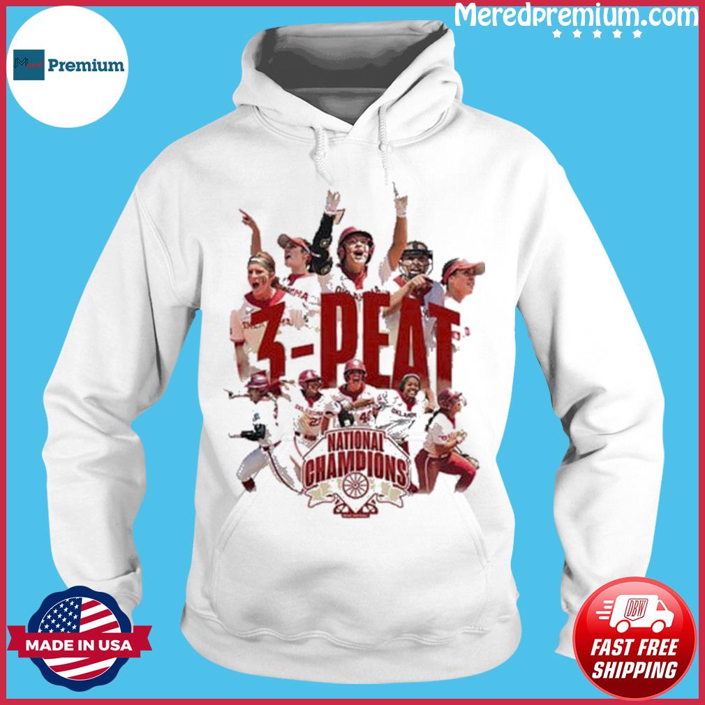 2023 Softball Champions 3 Peat Oklahoma Sooners Red Design Hoodie