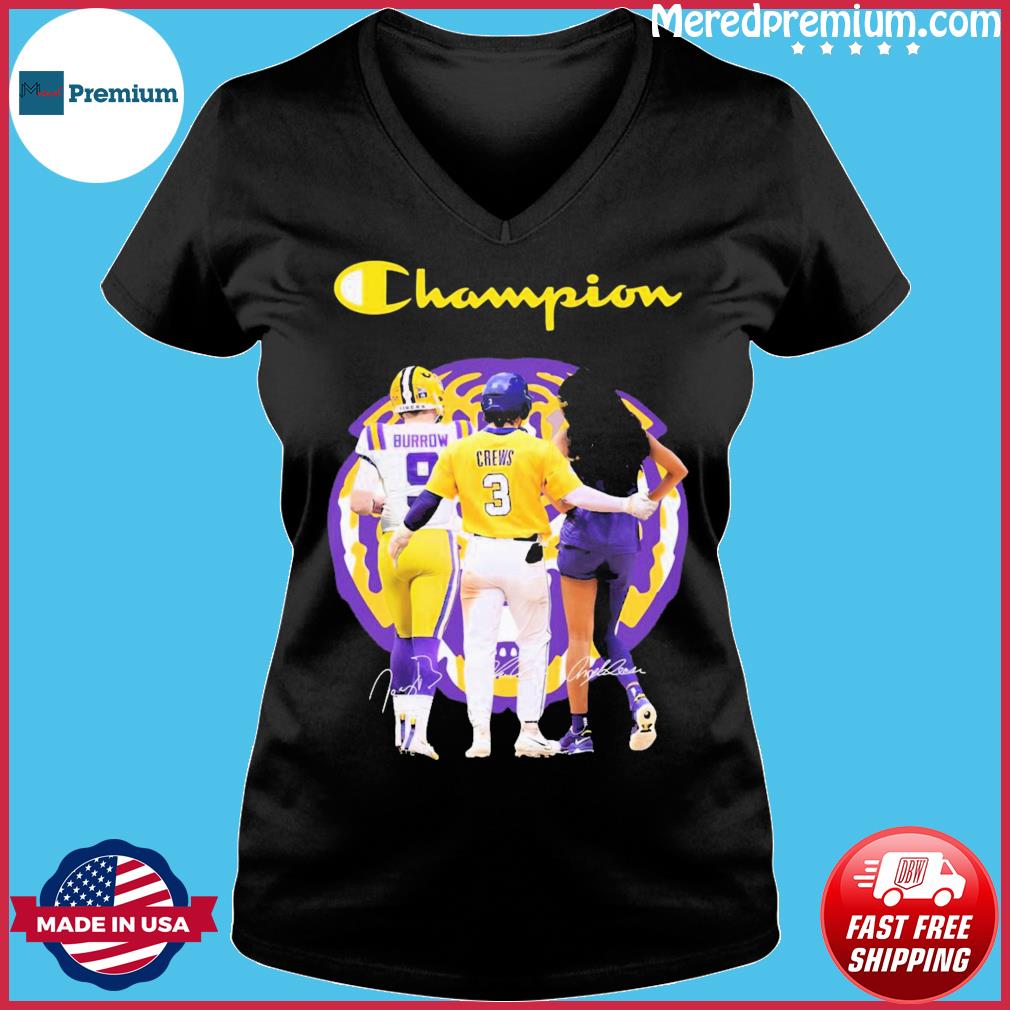 Official Champions Joe Burrow Dylan Crews and Angel Reese LSU Tigers  signatures shirt - Limotees