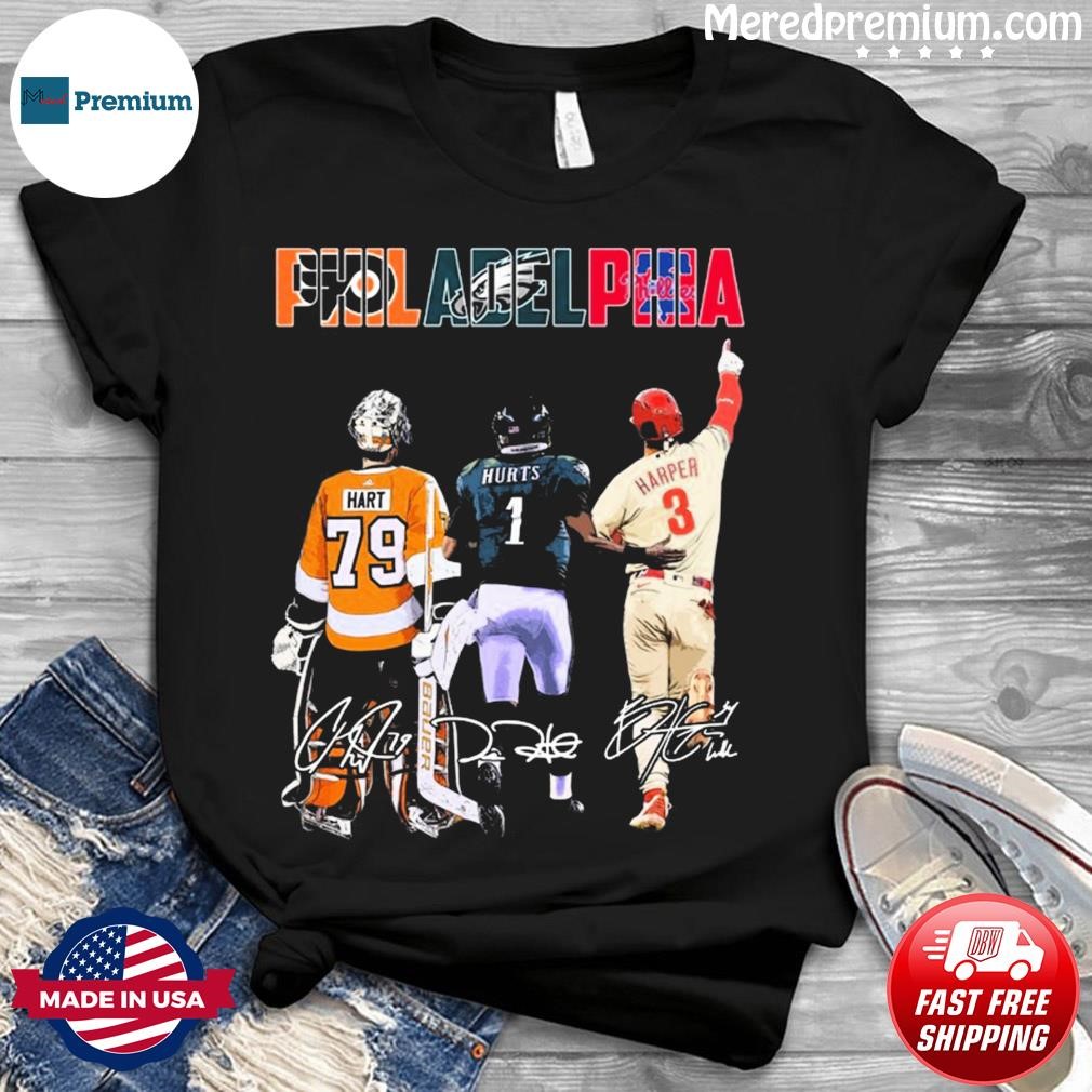 2023 Philadelphia Flyers Carter Hart Jalen Hurts And Bryce Harper  Signatures Shirt, hoodie, sweater, long sleeve and tank top