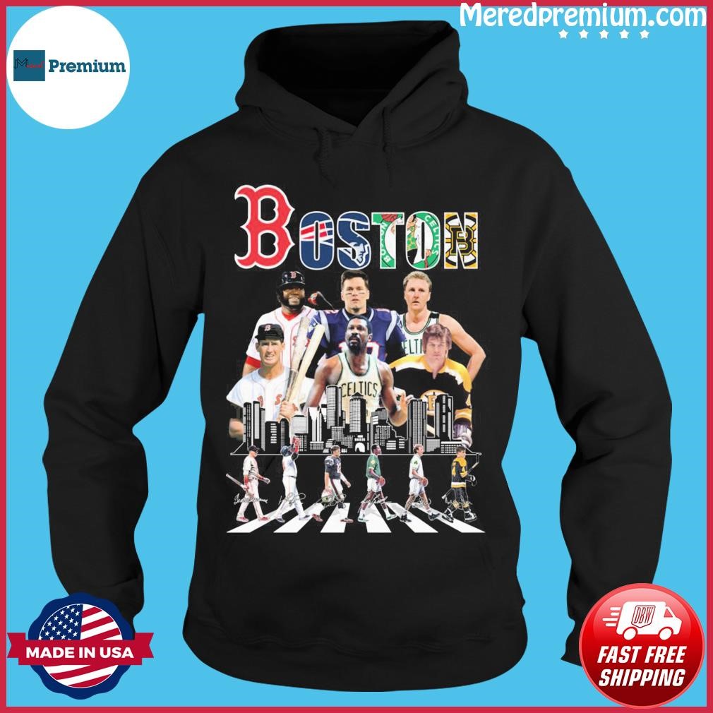 Funny boston Celtics Bruins Red Sox and New England Patriots Abbey Road  shirt, hoodie, sweater, long sleeve and tank top