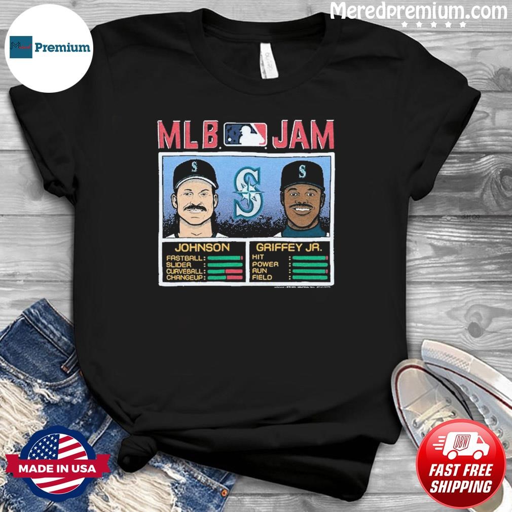 MLB Jam Mariners Johnson and Griffey Jr. T-Shirt from Homage. | Charcoal | Vintage Apparel from Homage.