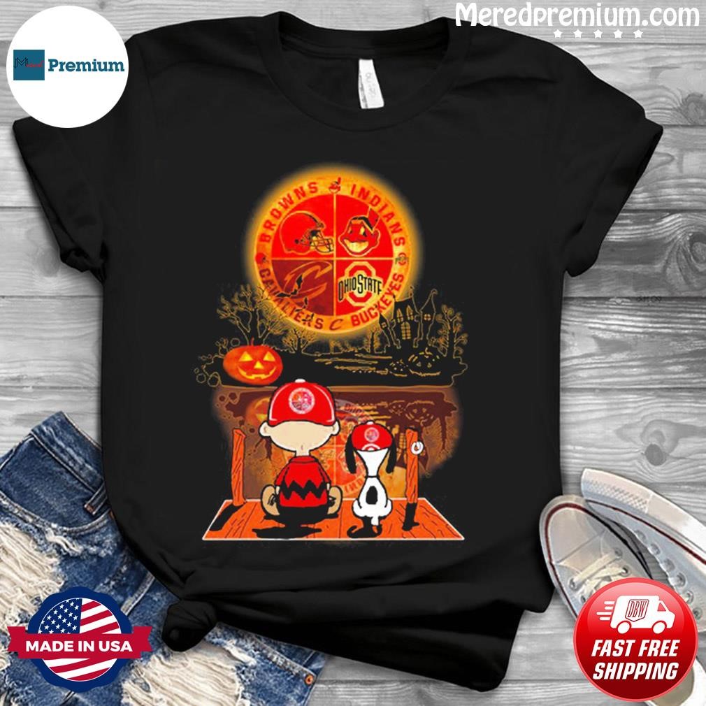 Official peanuts Snoopy halloween Cleveland browns indians cavaliers and  buckeyes shirt, hoodie, sweater, long sleeve and tank top