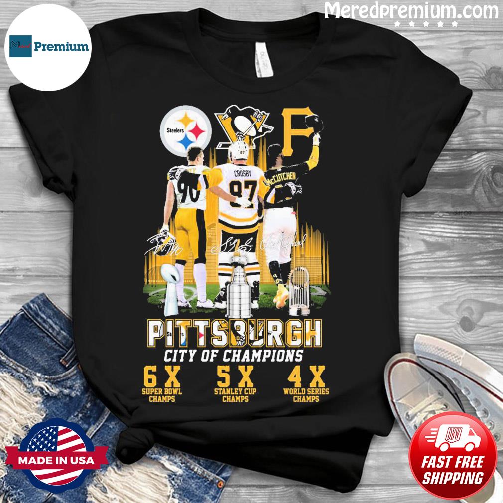 Pittsburgh City Of Champions Steelers Penguins Pirates signature shirt,  hoodie, sweater and long sleeve