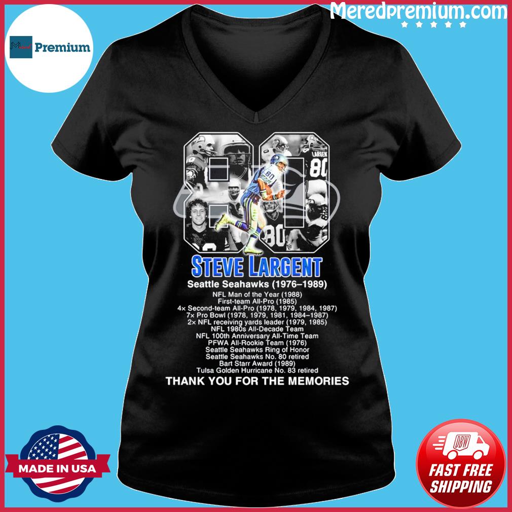 Official steve largent 80 Seattle Seahawks thank you for the memories T- shirts, hoodie, sweater, long sleeve and tank top