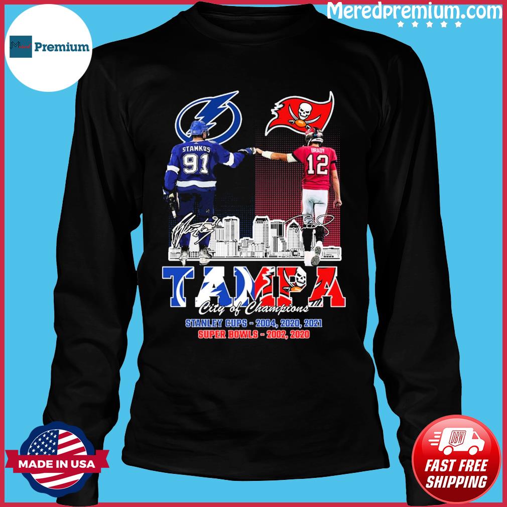 Official tampa Bay Lightning Stamkos And Buccaneers Brady City Of Champions  T Shirt, hoodie, sweater, long sleeve and tank top