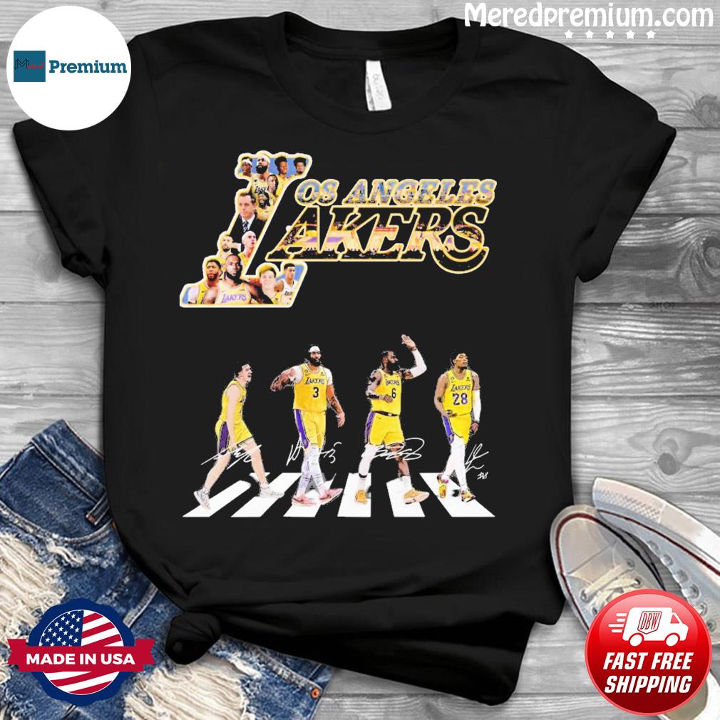 Los Angeles Lakers Abbey Road skyline players graphic signatures t