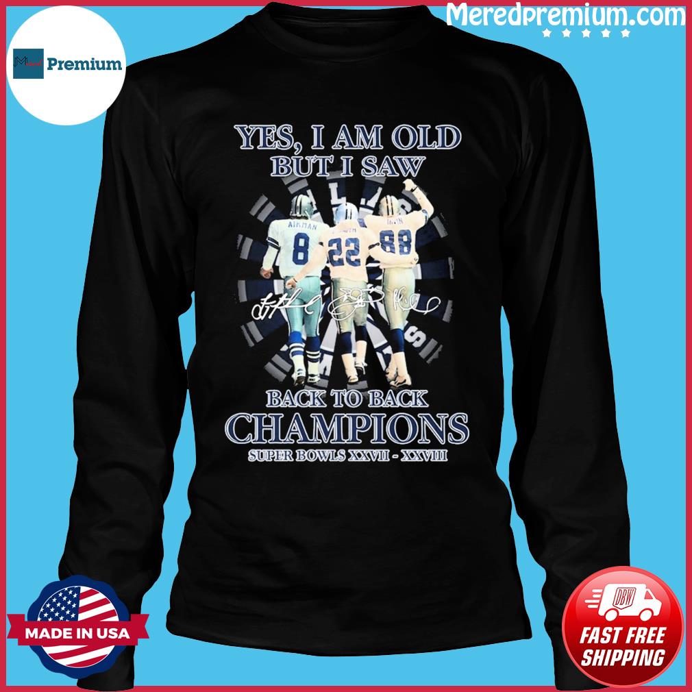 Troy Aikman Emmitt Smith and Michael Irvin yes I am old but I saw Back to  Back Champions signatures shirt - Dalatshirt