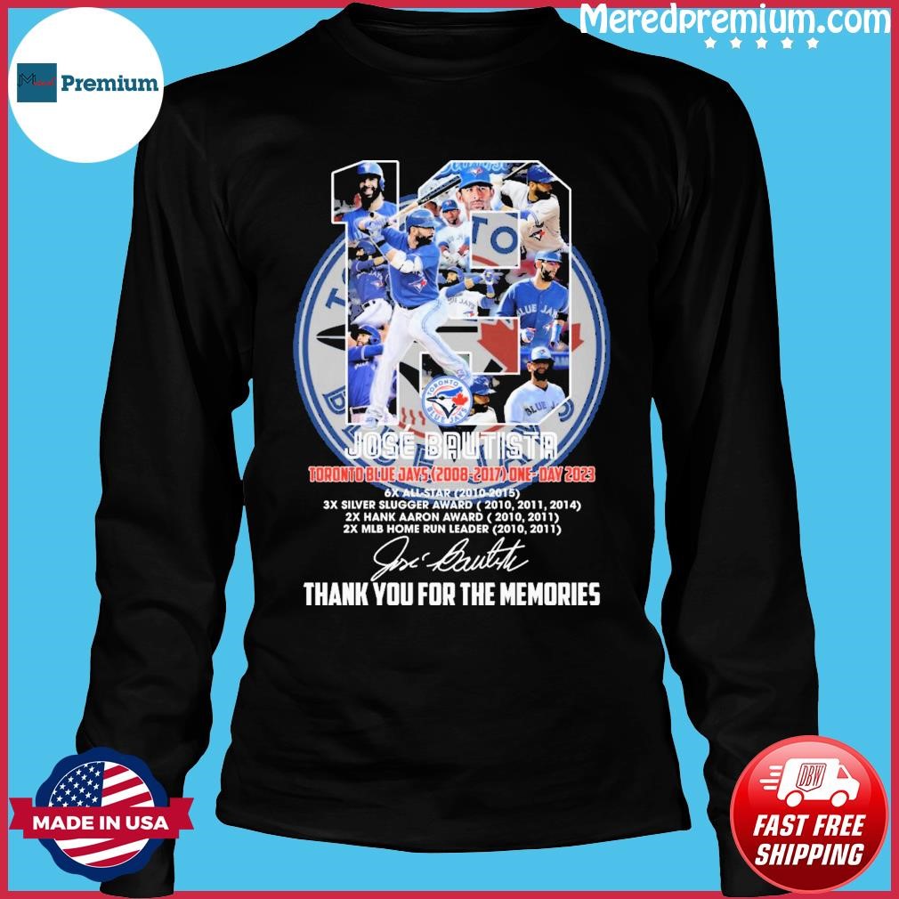 Jose Bautista Toronto Blue Jays 2023 signature thank you for the memories  shirt, hoodie, sweater, long sleeve and tank top