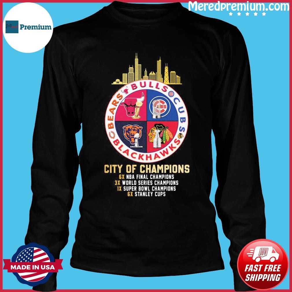 Skyline Chicago Cubs White Sox Bears Bulls Blackhawks City Champions Shirt,  hoodie, longsleeve, sweatshirt, v-neck tee