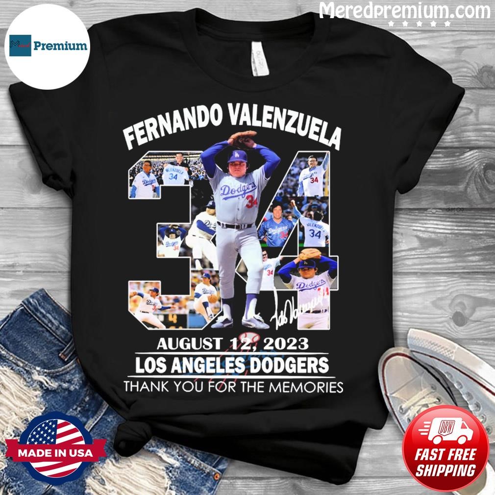 Fernando Valenzuela august 12,2023 Los Angeles Dodgers thank you for the  memories signature shirt, hoodie, longsleeve, sweatshirt, v-neck tee