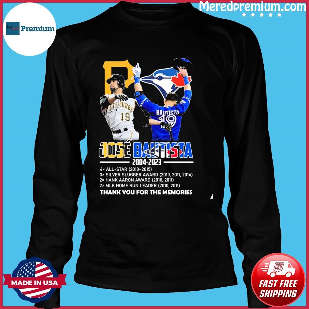 Jose Bautista 2004-2023 thank you for the memories signature shirt, hoodie,  sweater, long sleeve and tank top