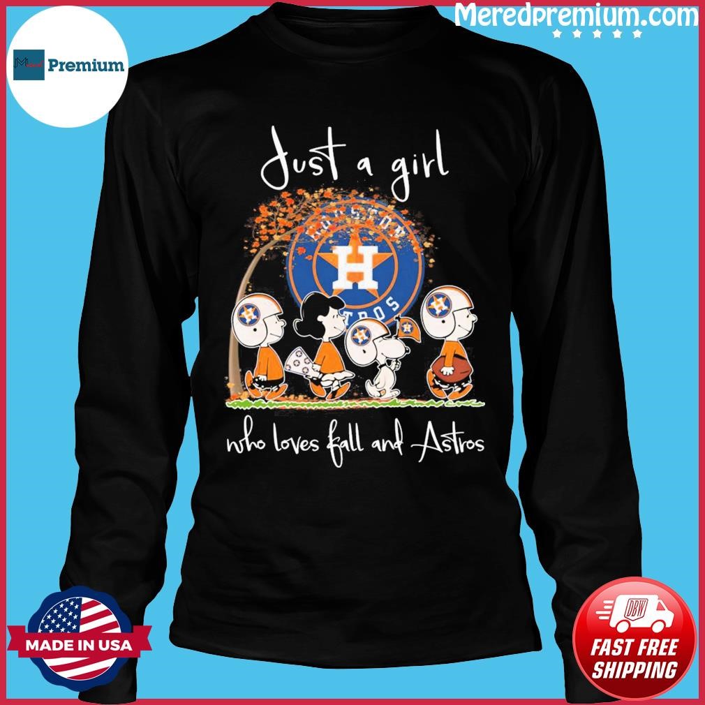 Just A Girl Who Loves Fall And Peanuts Snoopy Houston Astros Shirt