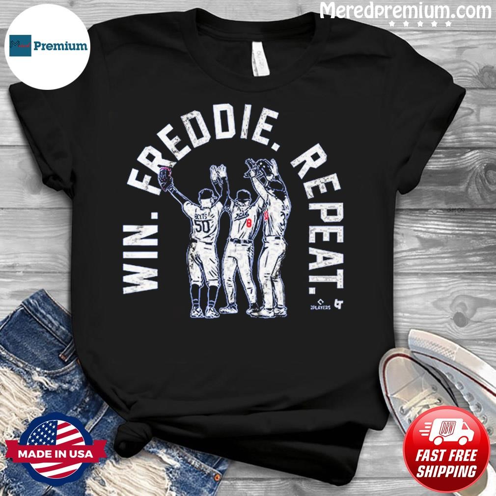 Mookie Betts, James Outman, & kiké Hernandez: Win. Freddie. Repeat., Youth T-Shirt / Extra Large - MLB - Sports Fan Gear | breakingt