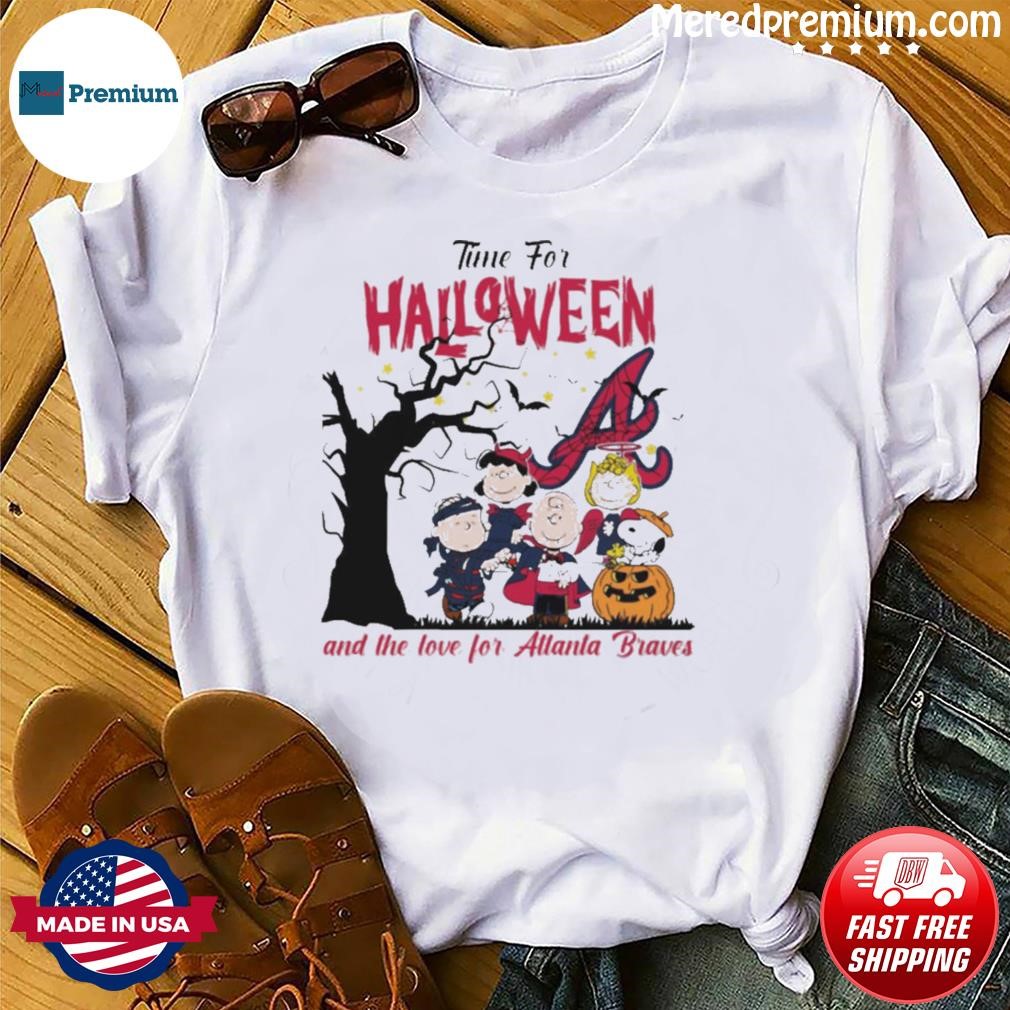 Peanuts Characters Time For Halloween And The Love For Atlanta Braves shirt,  hoodie, sweater, long sleeve and tank top