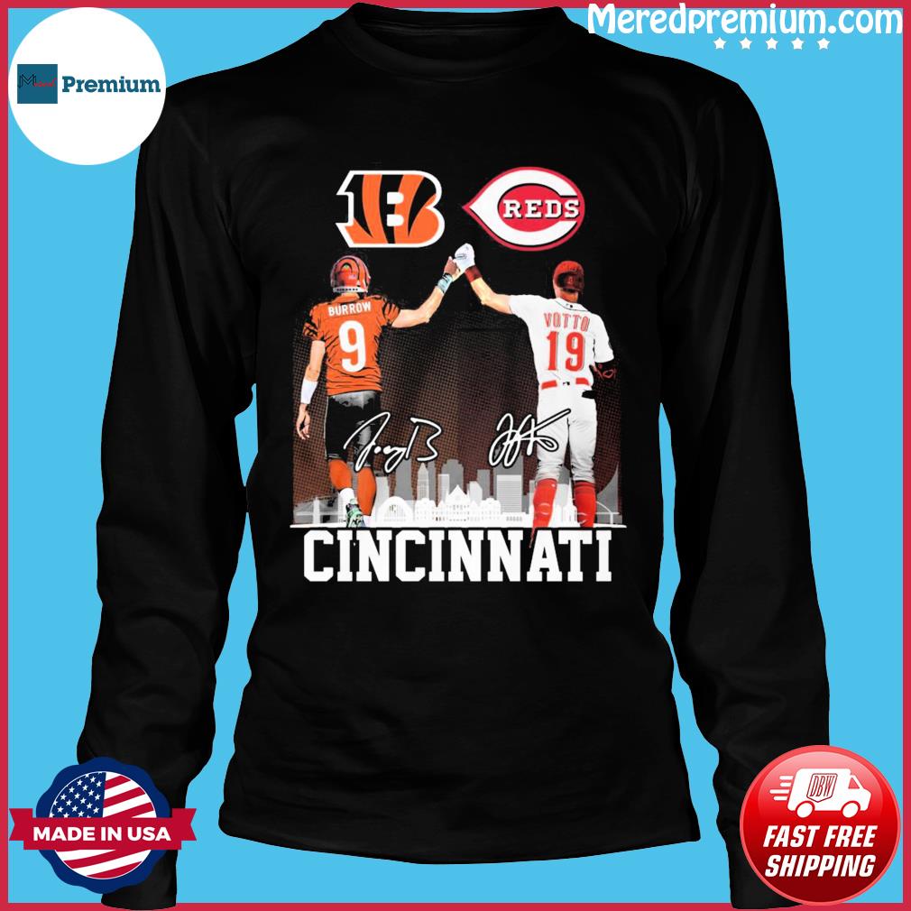Joe Burrow Cincinnati Bengals and Joey Votto Cincinnati Reds Skyline City  signature shirt, hoodie, sweater, long sleeve and tank top