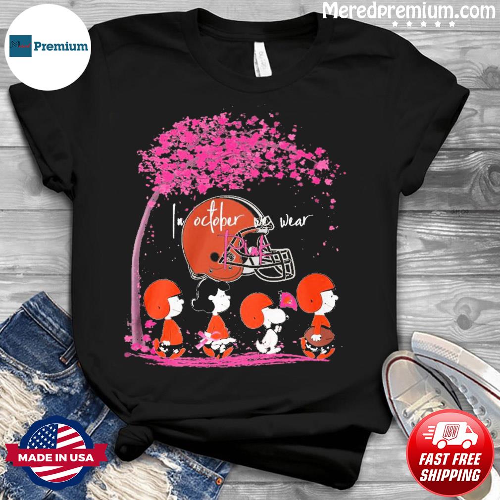 Peanuts Characters Cleveland Browns In October We Wear Pink Shirt