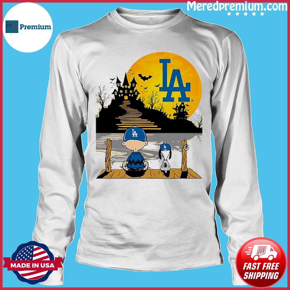 Snoopy Charlie Brown Sit Under Moon Los Angeles Dodgers Halloween Shirt,  hoodie, sweater and long sleeve