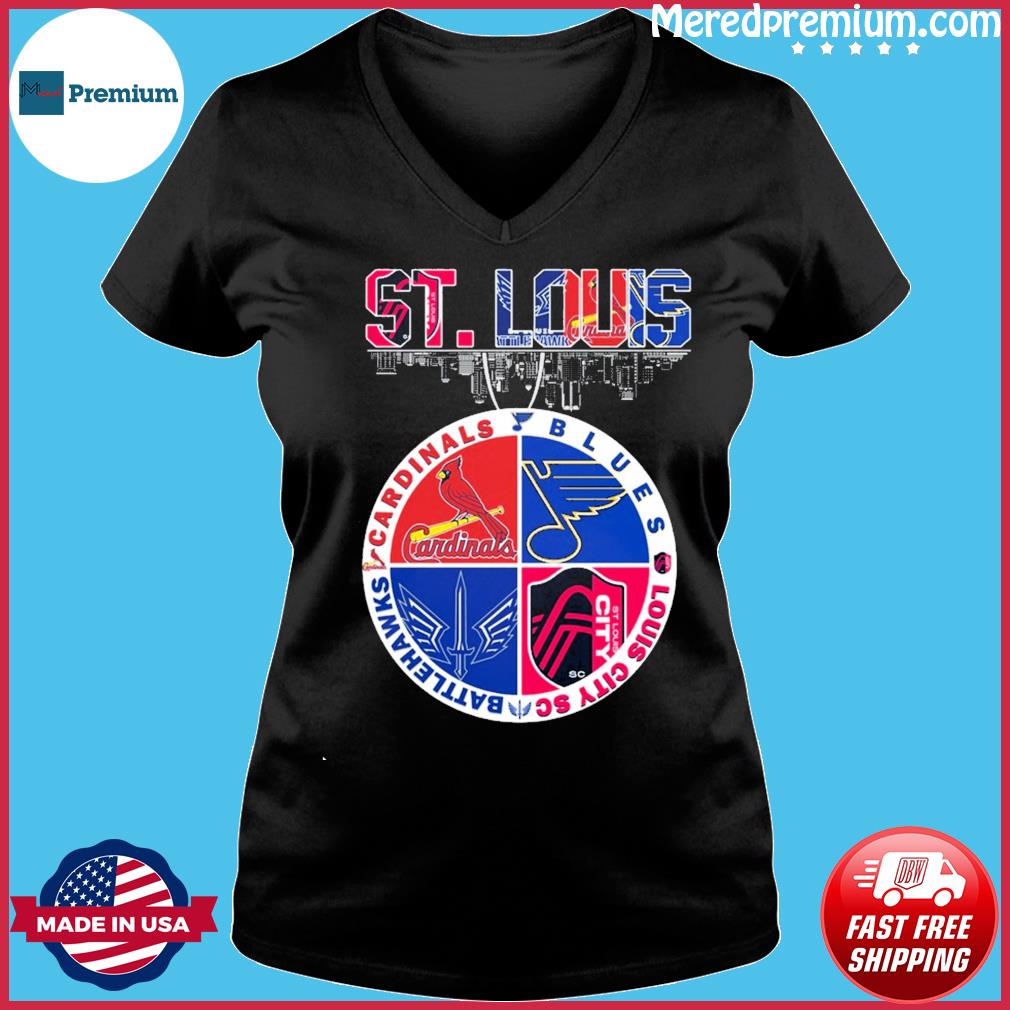 St. Louis Cardinals St. Louis Blues St. Louis City SC logo St. Louis  skyline 2023 shirt, hoodie, sweater, long sleeve and tank top