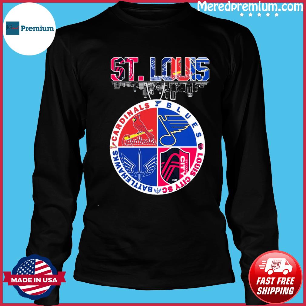 St. Louis Cardinals St. Louis Blues St. Louis City SC logo St. Louis  skyline 2023 shirt, hoodie, sweater, long sleeve and tank top