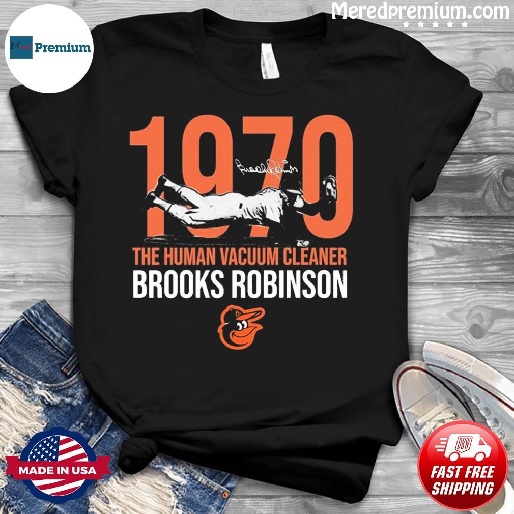 Human Vacuum Cleaner Brooks Robinson T-Shirt from Homage. | Ash | Vintage Apparel from Homage.