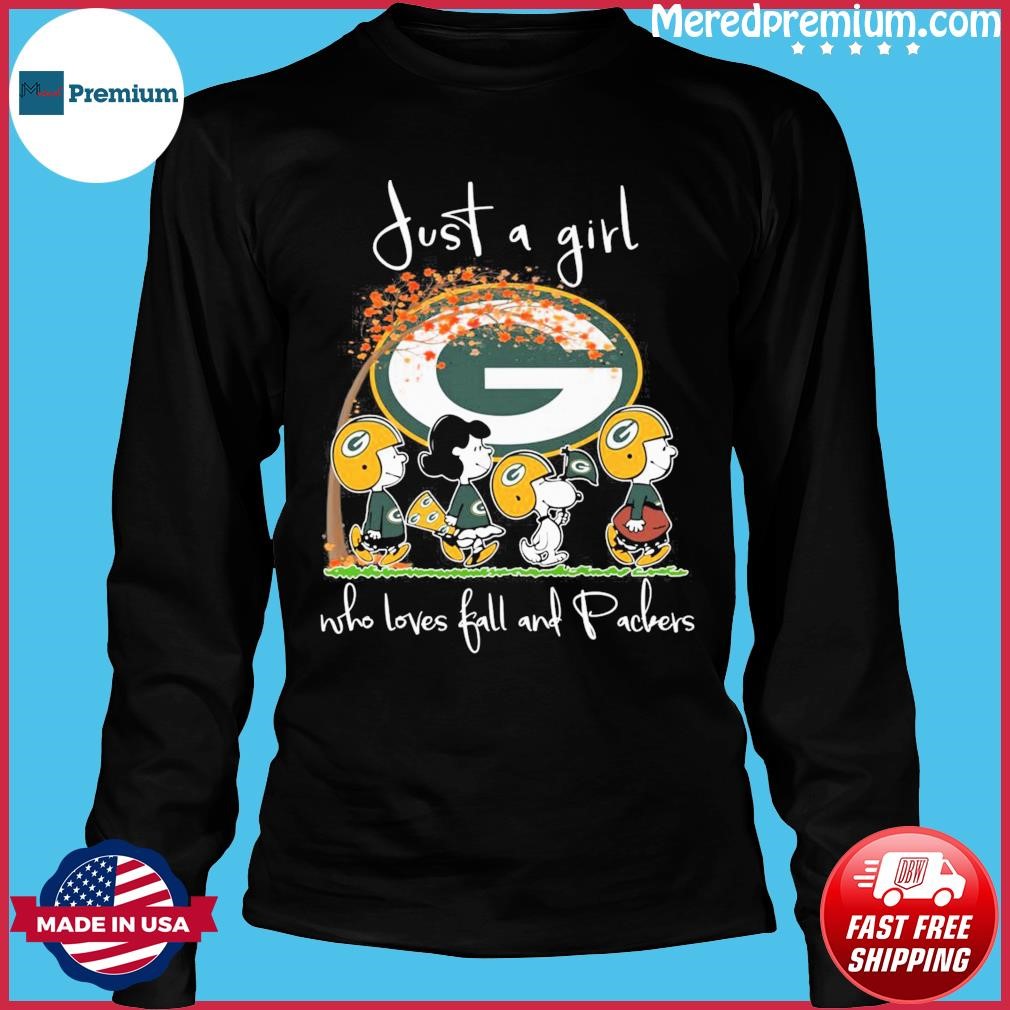 The Peanuts Just A Girl Who Loves Fall And Green Bay Packers Shirt, hoodie,  sweater, long sleeve and tank top