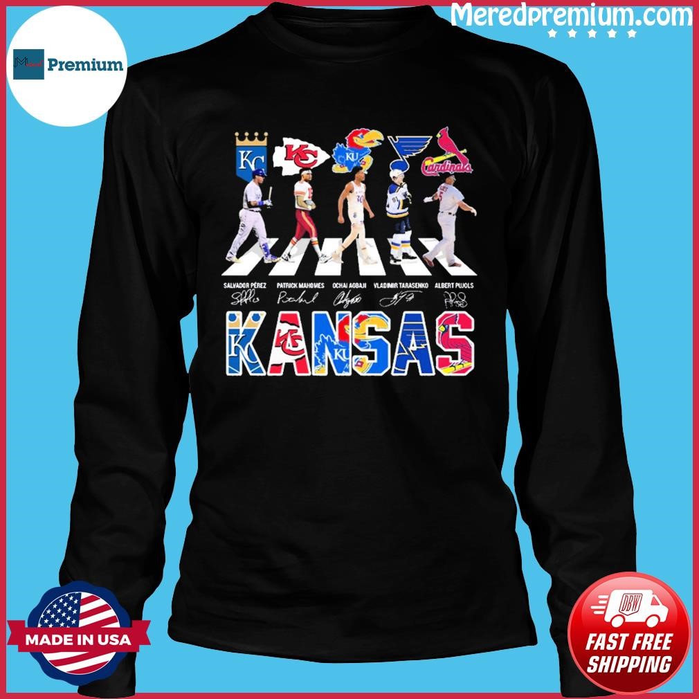 Kansas Jayhawks and Kansas City Chiefs Kansas City Royals Mahomes Agbaji  Perez signatures shirt, hoodie, sweater, longsleeve and V-neck T-shirt