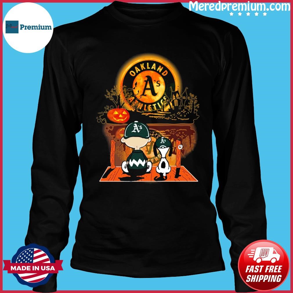 Oakland Athletics Peanuts Snoopy and Charlie Browns Watching Halloween Shirt,  hoodie, sweater, long sleeve and tank top