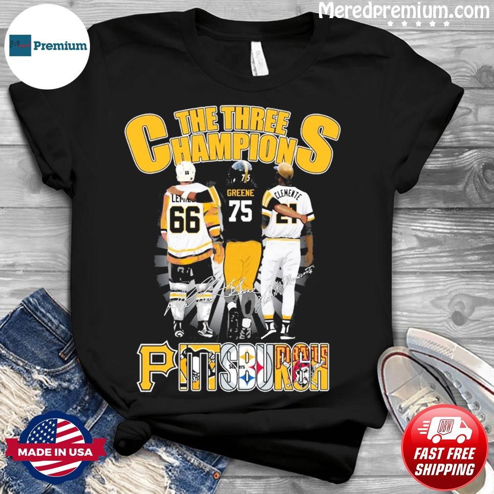 Pittsburgh Pirates and Pittsburgh Penguins and Pittsburgh Steelers  Pittsburgh City of Champions Pittsburgh skyline shirt, hoodie, sweater,  long sleeve and tank top