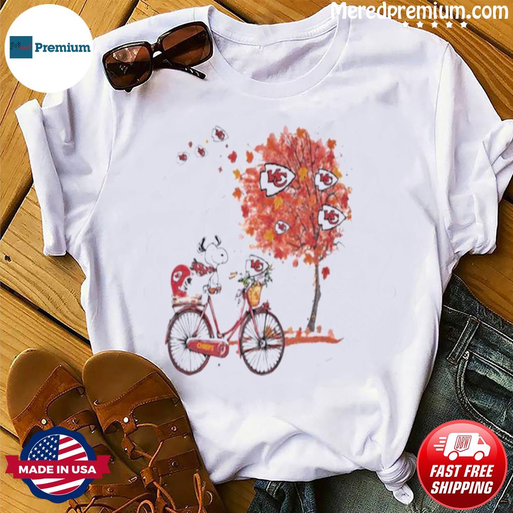 Snoopy Rides Bike with Maple Leaves - Kansas City Chiefs T-Shirt, Kansas  City Chiefs Presents - Your One-Stop Shop for the Perfect Presents